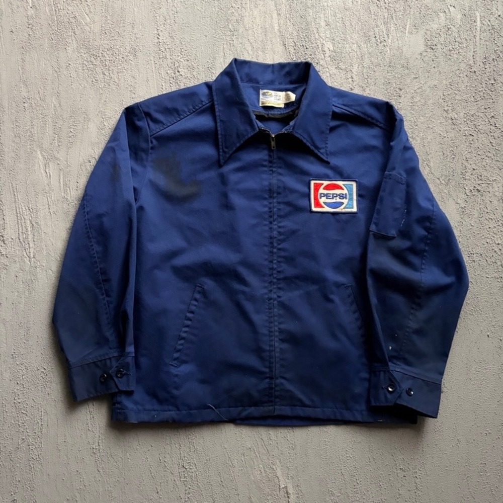 VintagePepsi Work Jacket 44 Blue 1960s Patch Uniform Zip Up USA